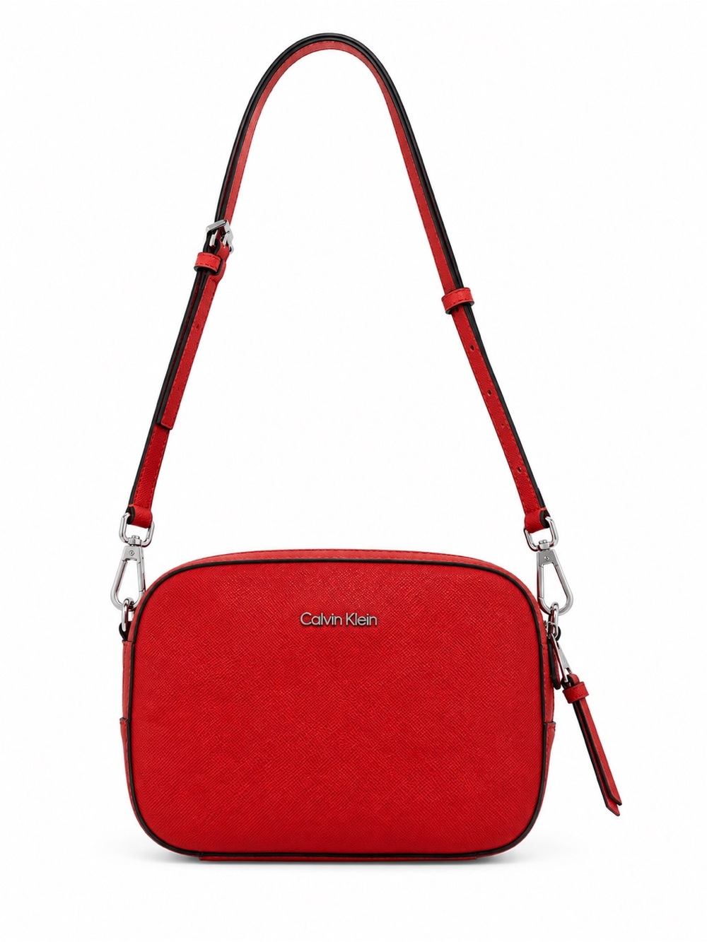 Calvin Klein Red Saffiano Crossbody Bag with Silver Hardware CT
